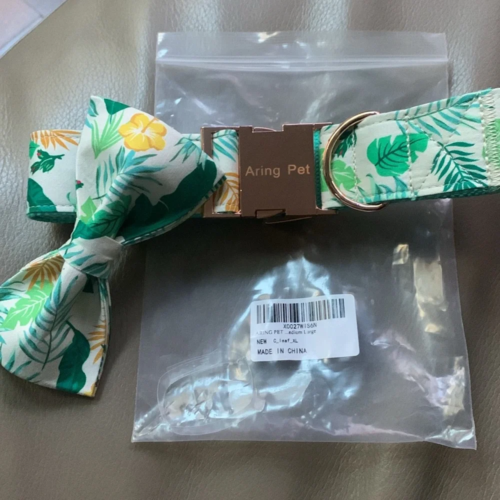 Green and Yellow Leaf Pattern Collar and Bow Tie Set